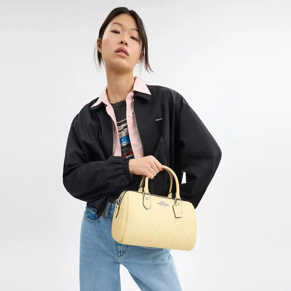 Coach Rowan Satchel Bag In Signature Canvas Butter Yellow Crossbody Purse - Picture 13 of 15